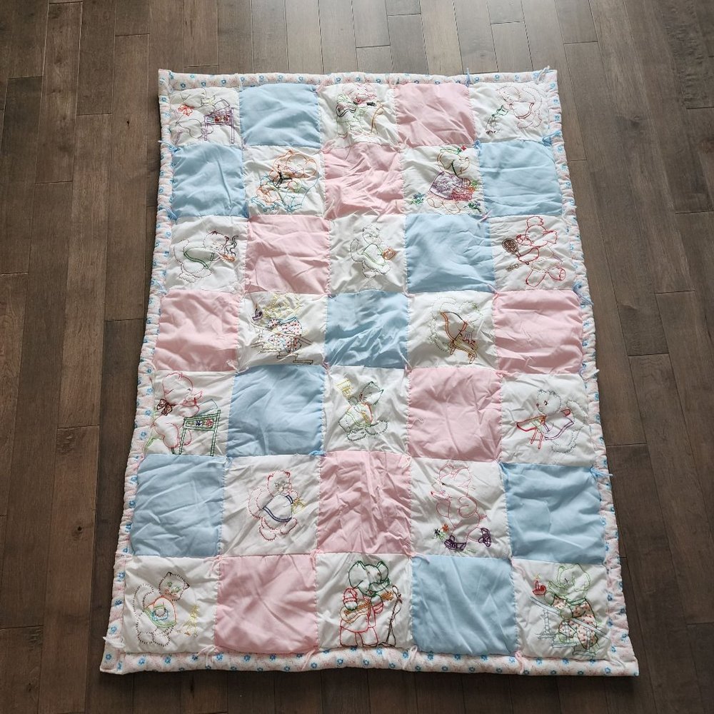 Embroidered Baby Toddler blanket NEW 41 x 57 Handmade